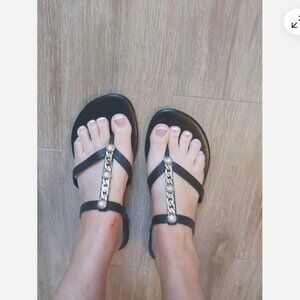 Brighton Women’s Sandals Aruba Black Leather Strap slip on Made In Brazil 8-1/2